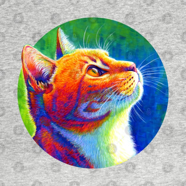 Psychedelic Rainbow Tabby Cat by rebeccawangart